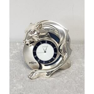 Linea Argenti Panther Silver-Plated Wrapped around Blue Clock Face w Roman Num